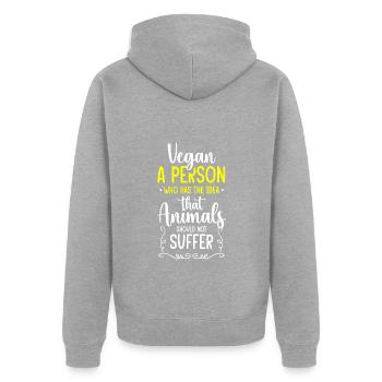 Veganer Lifestyle - Unisex Premium Bio Zip Hoodie - Grau meliert - Hinten - Nico (187cm)