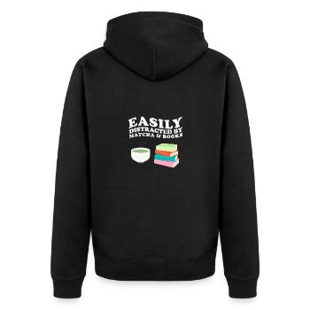 Easily Distracted y Matcha And Books Buch Bücher - Unisex Premium Bio Zip Hoodie - Schwarz - Hinten - Nico (187cm)