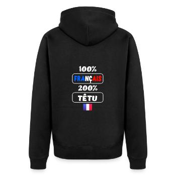 100% français 200% têtu t-shirt homme - Veste à capuche bio Premium Unisexe - noir - Dos - Nico (187cm)