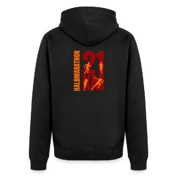 21 KM - Halbmarathon - Unisex Premium Bio Zip Hoodie - Schwarz - Hinten - Nico (187cm)