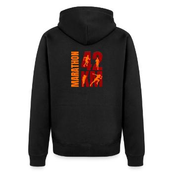 42 KM - Marathon - Unisex Premium Bio Zip Hoodie - Schwarz - Hinten - Nico (187cm)