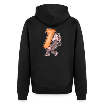 1 Year Old - School Enrollment - Monkey Motif - Number 1 - Unisex Premium Organic Zip Hoodie - black - Back - Nico (187cm)