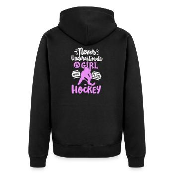 Eishockey Eishockeyspielerin - Unisex Premium Bio Zip Hoodie - Schwarz - Hinten - Nico (187cm)