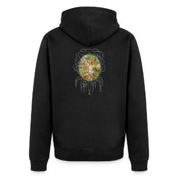 Girl in the Tree of Wisdom, Oak, Forest, Mirror - Unisex Premium Organic Zip Hoodie - black - Back - Nico (187cm)