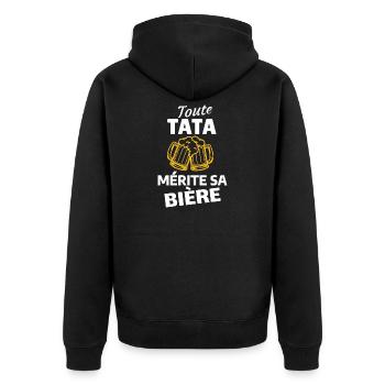 Citation humoristique sur la bière - Veste à capuche bio Premium Unisexe - noir - Dos - Nico (187cm)