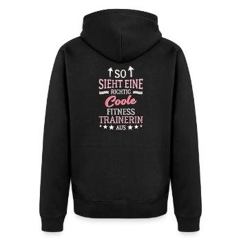So sieht eine richtig coole Fitnesstrainerin aus - Unisex Premium Bio Zip Hoodie - Schwarz - Hinten - Nico (187cm)