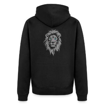 Majestätischer Löwenkopf mit blauen Augen - Unisex Premium Bio Zip Hoodie - Schwarz - Hinten - Nico (187cm)