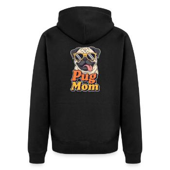 Pug Mom Sunglasses Retro Dog Mom - Unisex Premium Organic Zip Hoodie - black - Back - Nico (187cm)