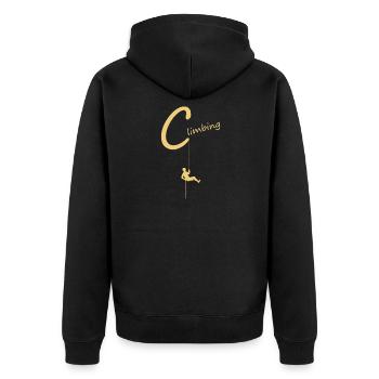 Climbing C in Gold - Unisex Premium Organic Zip Hoodie - black - Back - Nico (187cm)