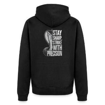 Cobra with Precision Quote - Unisex Premium Organic Zip Hoodie - black - Back - Nico (187cm)