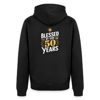 Conception de la célébration du 50e anniversaire - Veste à capuche bio Premium Unisexe - noir - Dos - Nico (187cm)