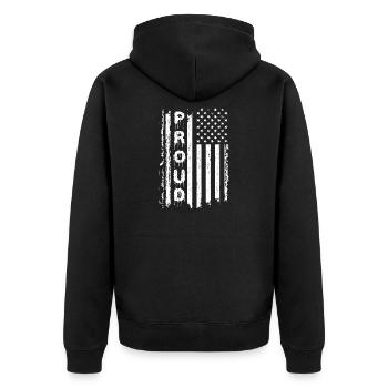 Drapeaux américains et graphiques de texte - Veste à capuche bio Premium Unisexe - noir - Dos - Nico (187cm)