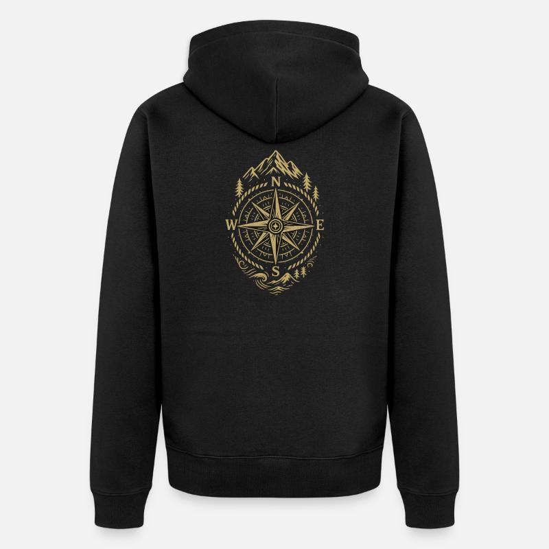 Kompass Retro Kompass Hipster Geschenk - Unisex Premium Bio Zip Hoodie - Schwarz