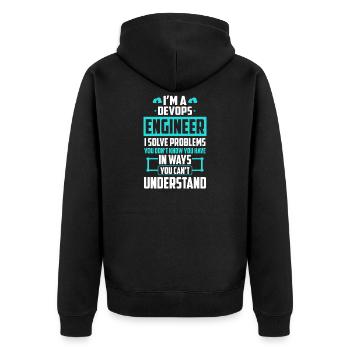 DevOps Engineer I Solve Problems You Cant - Unisex Premium Organic Zip Hoodie - black - Back - Nico (187cm)