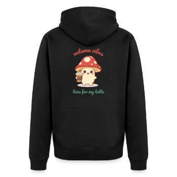 Herbstlicher Pilz Pumpkin Spiced Latte Kawaii - Unisex Premium Bio Zip Hoodie - Schwarz - Hinten - Nico (187cm)