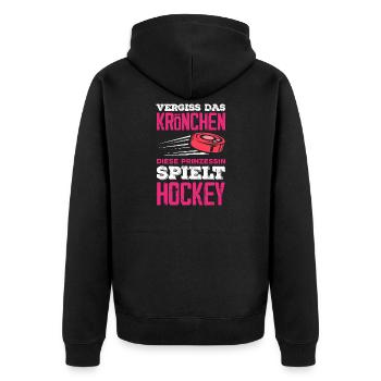 Lustiges Hockey Hockeyspieler Geschenk - Unisex Premium Bio Zip Hoodie - Schwarz - Hinten - Nico (187cm)