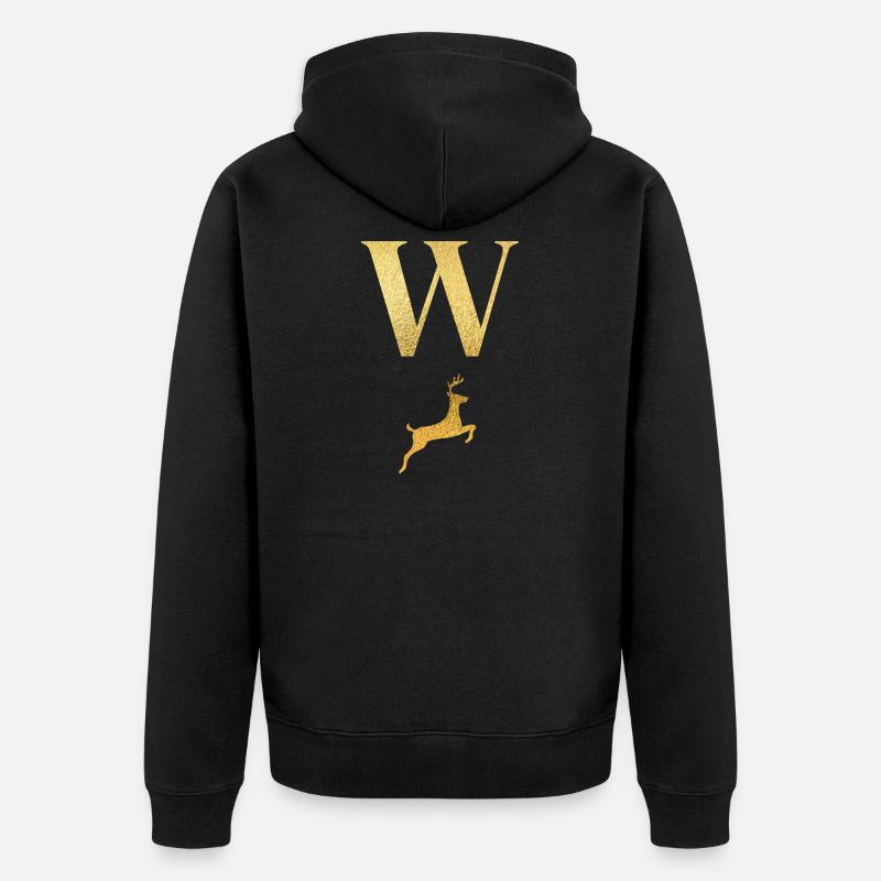 Buchstabe w Goldener Hirsch - Geschenkidee - Unisex Premium Bio Zip Hoodie - Schwarz