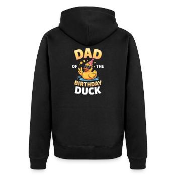 Geburtstags-Enten-Papa-Tee - Unisex Premium Bio Zip Hoodie - Schwarz - Hinten - Nico (187cm)