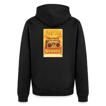 Illustration vintage de boombox rayonnant d’un groove chaleureux - Veste à capuche bio Premium Unisexe - noir - Dos - Nico (187cm)