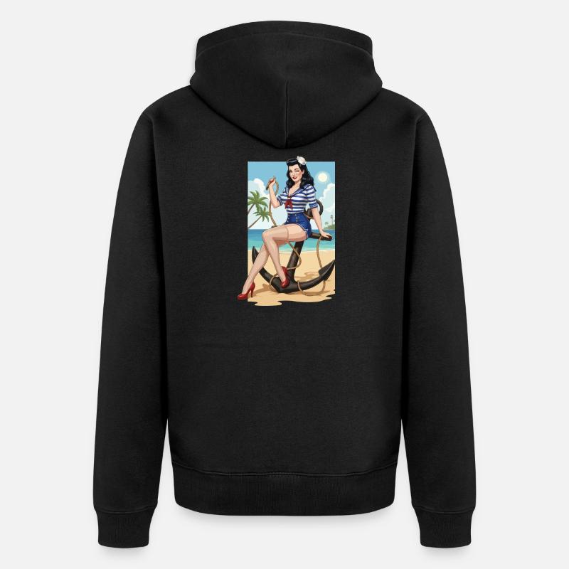 Pin-up de marin de plage - Veste à capuche bio Premium Unisexe - noir