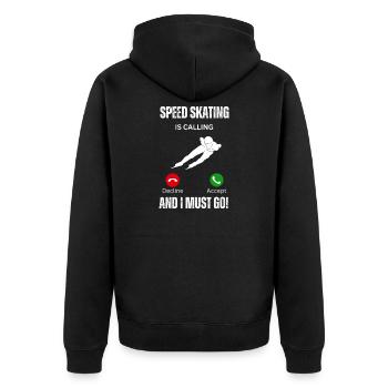 Eisschnelllauf ruft und ich muss los. - Unisex Premium Bio Zip Hoodie - Schwarz - Hinten - Nico (187cm)