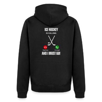 Eishockey ruft und ich muss gehen - Unisex Premium Bio Zip Hoodie - Schwarz - Hinten - Nico (187cm)