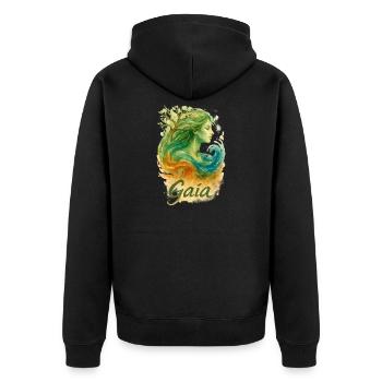 Gaia – Mutter Natur – Baum des Lebens - Unisex Premium Bio Zip Hoodie - Schwarz - Hinten - Nico (187cm)