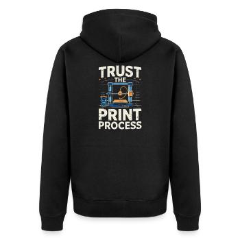  Trust The Print Process Lustiger 3D Druck Spruch - Unisex Premium Bio Zip Hoodie - Schwarz - Hinten - Nico (187cm)