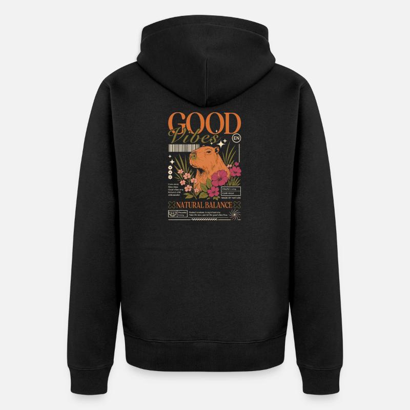 Vibes Capybara Design - Unisex Premium Bio Zip Hoodie - Schwarz