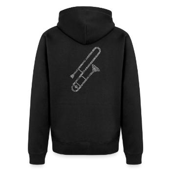 Posaunen-Wortkunst – Geschenk des Marschkapellspielers - Unisex Premium Bio Zip Hoodie - Schwarz - Hinten - Nico (187cm)