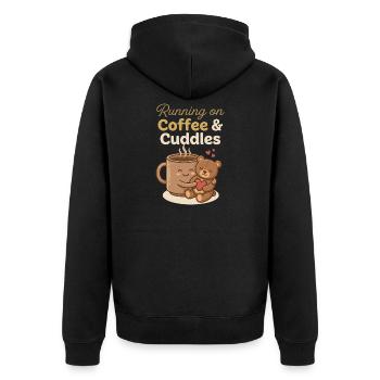 Kaffee & Kuscheln Bärenumarmung - Unisex Premium Bio Zip Hoodie - Schwarz - Hinten - Nico (187cm)