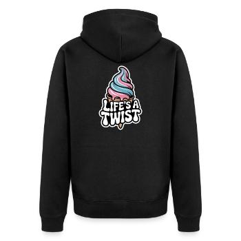  Lifes A Twist Softeis Waffel Rosa Blau Sommer - Unisex Premium Bio Zip Hoodie - Schwarz - Hinten - Nico (187cm)