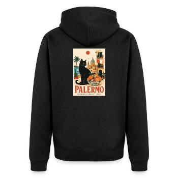 Entdecken Sie Palermo in Italien – Sizilianischer Sommercharme - Unisex Premium Bio Zip Hoodie - Schwarz - Hinten - Nico (187cm)