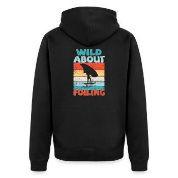 Wild about Foiling - retro sunset - Unisex Premium Bio Zip Hoodie - Schwarz - Hinten - Nico (187cm)