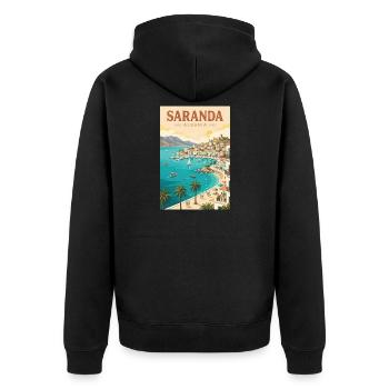 Entdecken Sie die albanische Riviera und Saranda - Unisex Premium Bio Zip Hoodie - Schwarz - Hinten - Nico (187cm)