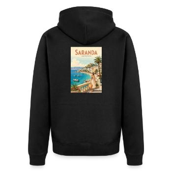 Entdecken Sie die albanische Riviera und Saranda - Unisex Premium Bio Zip Hoodie - Schwarz - Hinten - Nico (187cm)