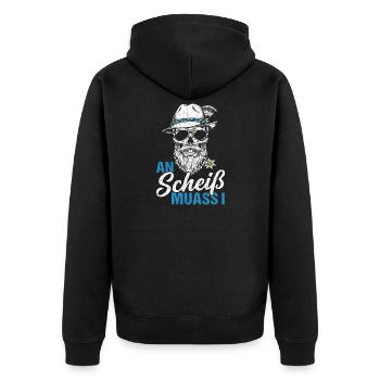 Bayern Dialekt Schädel Lustiger Spruch Alpen Motiv - Unisex Premium Bio Zip Hoodie - Schwarz - Hinten - Nico (187cm)