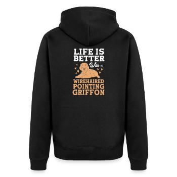 Griffon Hund - Unisex Premium Bio Zip Hoodie - Schwarz - Hinten - Nico (187cm)