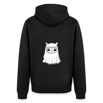 Alpaka Llama Halloween Lustig Geist - Unisex Premium Bio Zip Hoodie - Schwarz - Hinten - Nico (187cm)