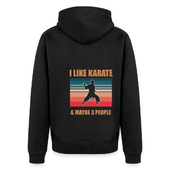 I Like Karate and maybe 3 People - Unisex Premium Bio Zip Hoodie - Schwarz - Hinten - Nico (187cm)