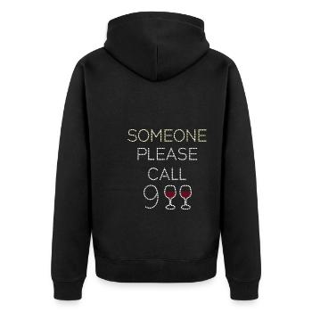 Bitte jemand 9 Wein Wein anrufen - Unisex Premium Bio Zip Hoodie - Schwarz - Hinten - Nico (187cm)