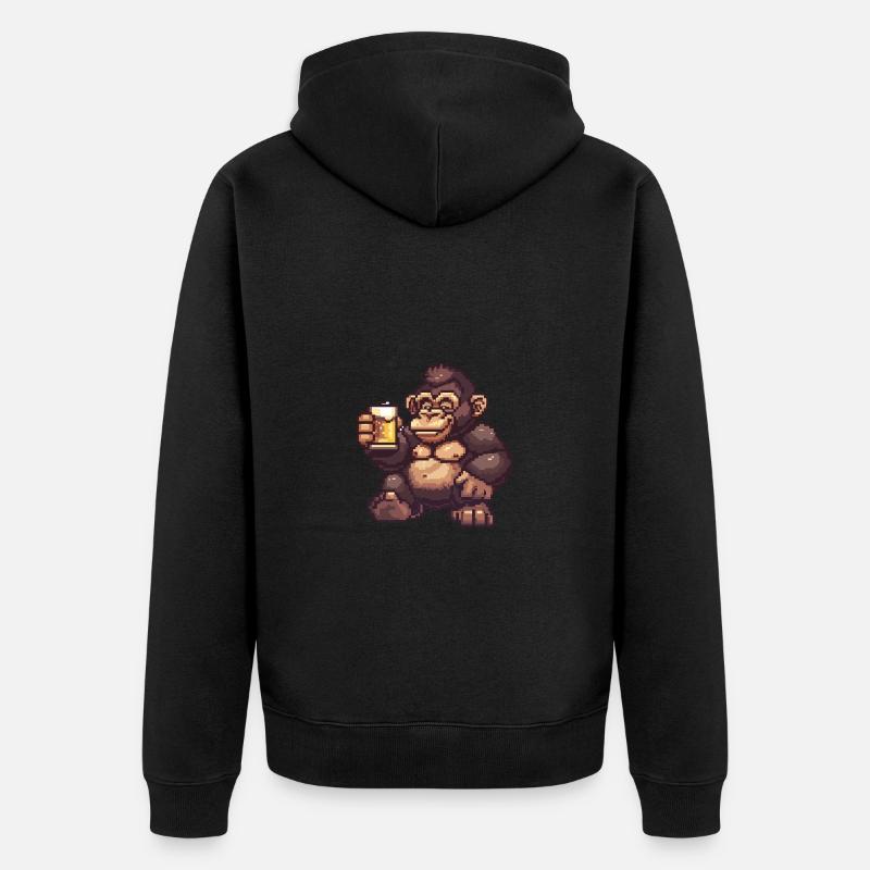 Gorille Bière Pixel - Veste à capuche bio Premium Unisexe - noir