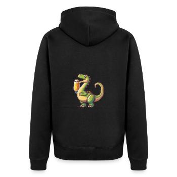Dinosaurier brontosaurus Bier Pixel - Unisex Premium Bio Zip Hoodie - Schwarz - Hinten - Nico (187cm)