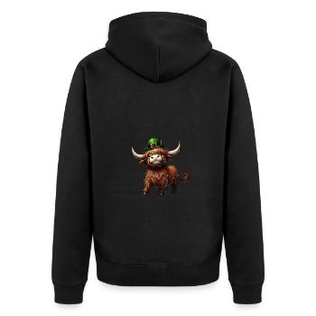Irish Highland Cattle Playful St. Patrick's Day - Unisex Premium Bio Zip Hoodie - Schwarz - Hinten - Nico (187cm)