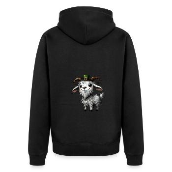 Irish Leprechaun Goat Playful St. Patrick's Day - Unisex Premium Bio Zip Hoodie - Schwarz - Hinten - Nico (187cm)