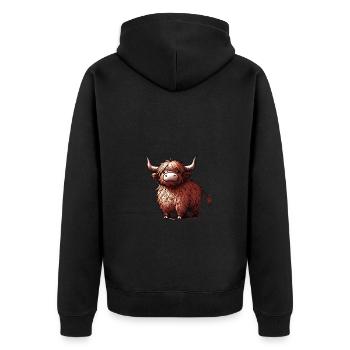 Charming Highland Cattle Rustic Animal Design - Unisex Premium Bio Zip Hoodie - Schwarz - Hinten - Nico (187cm)