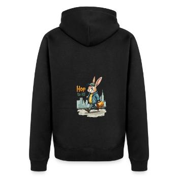 Stylish Walking Bunny Art - Unisex Premium Bio Zip Hoodie - Schwarz - Hinten - Nico (187cm)