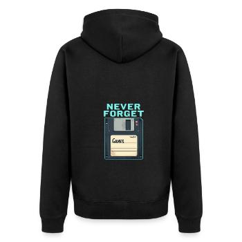 Never Forget Retro Floppy Disk Design - Unisex Premium Bio Zip Hoodie - Schwarz - Hinten - Nico (187cm)