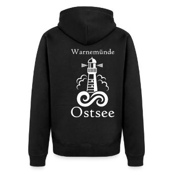Warnemünde Rostock Urlaub Leuchtturm Geschenk - Unisex Premium Bio Zip Hoodie - Schwarz - Hinten - Nico (187cm)