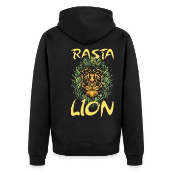 Rasta Lion Rastafari Gift - Unisex Premium Organic Zip Hoodie - black - Back - Nico (187cm)